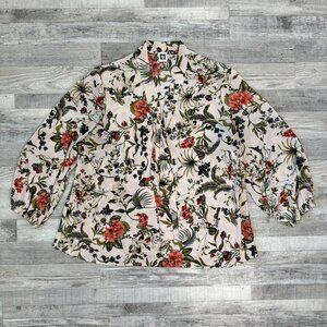 Anne Klein Blush Floral Lightweight Long Sleeve Blouse Size 3X Neck Tie B4